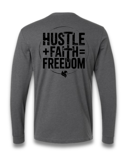 HUSTLE+FAITH=FREEDOM (LONG SLEEVE) (Heather heavy metal grey)